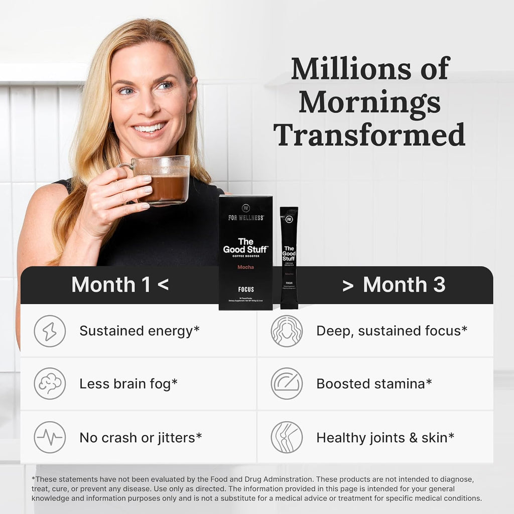For Wellness The Good Stuff Focus – Mocha Coffee Booster | Nootropic Collagen Creamer with MCTs for Focus, Energy & Wellness | Non-Dairy, Keto-Friendly, 14 Servings