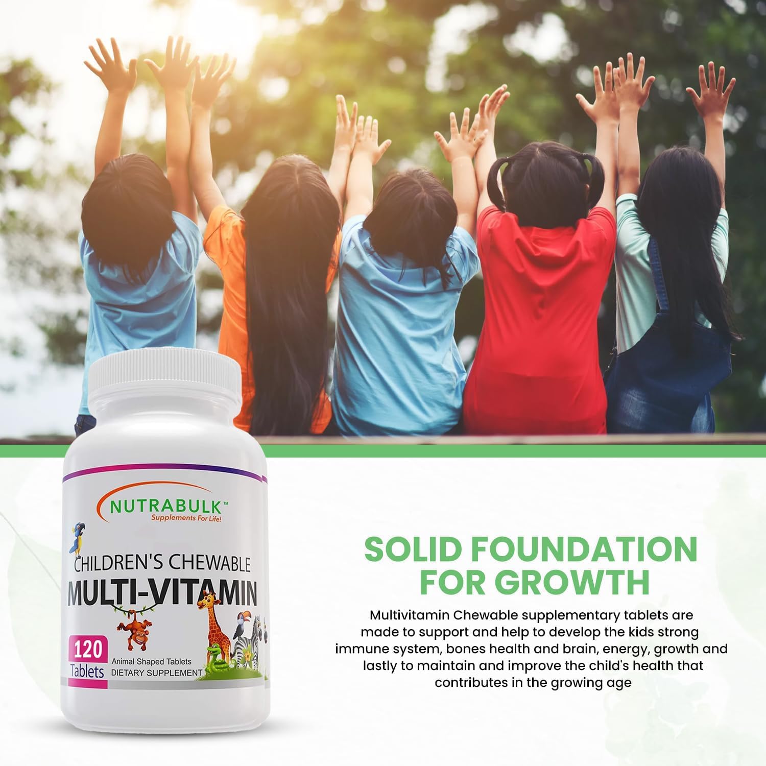 Children’s Chewable Multi-Vitamins - Promoting Kids' Overall Development - USA-Made, May Help to Support Immune, Bone, Brain & Overall Well Being- Vegan & Gluten Free - 120 Cherry Tablets