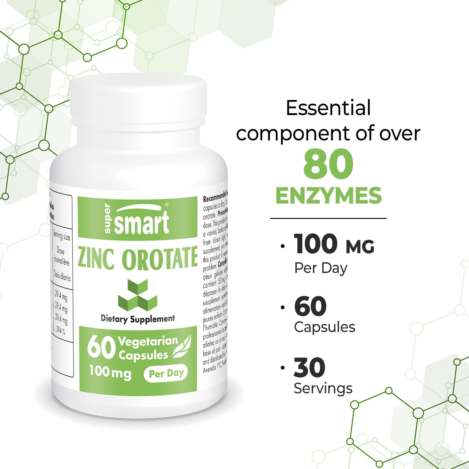 SuperSmart - Zinc Orotate Supplement 100mg per Day (High Absorption) - Enhanced Form | Non-GMO & Gluten Free - 60 Vegetarian Capsules