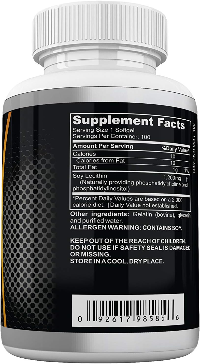 Soy Lecithin Capsules 1200mg (One a Day, 100 Softgels) Immune Support Supplement Rich in Phospholipids Supports Metabolism, Brain & Heart Health & Cell Functions Made in The USA Non-GMO by Neonutrix