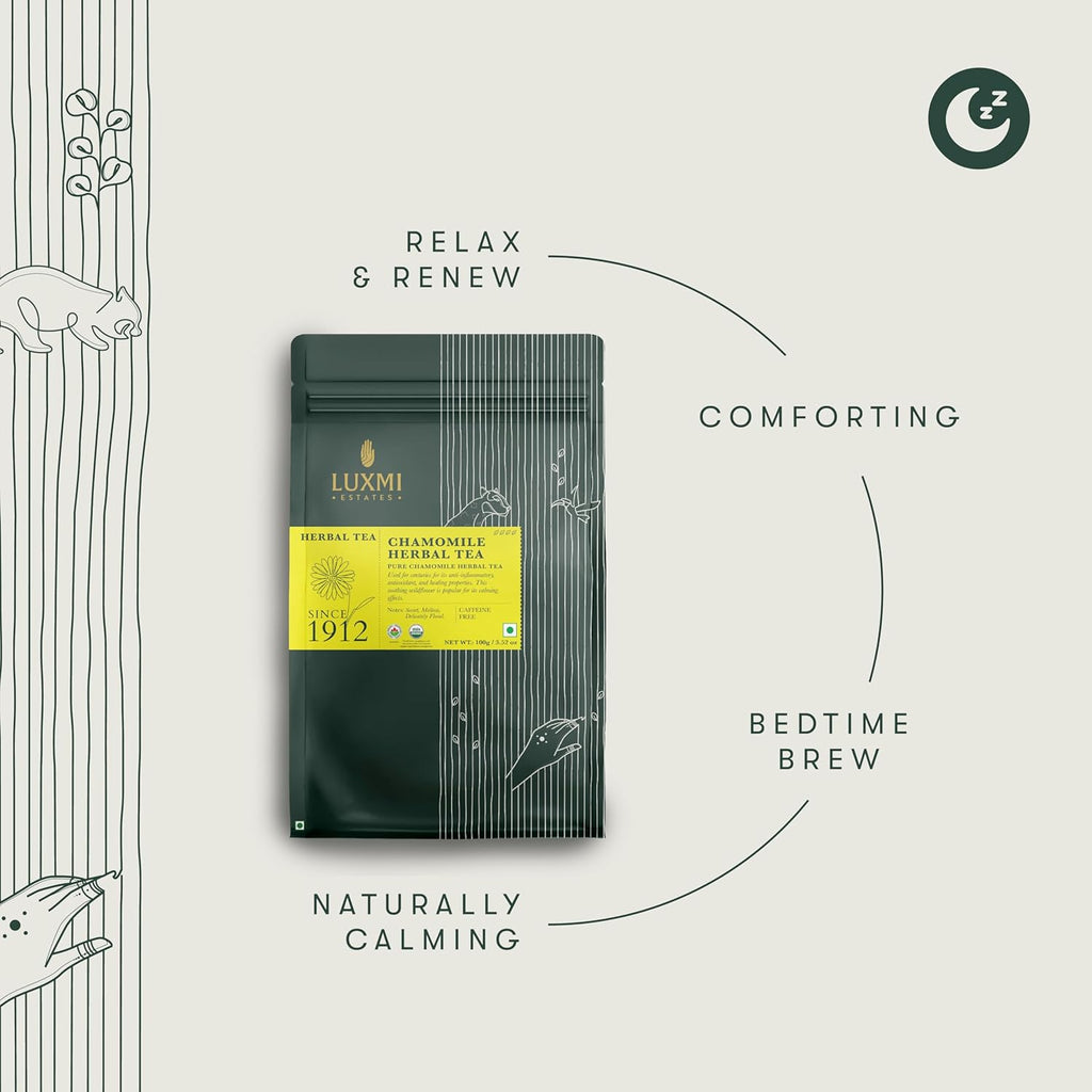 Luxmi Estates Chamomile Herbal Tea 100g Loose Leaf Tea | Herbal Tea | Caffeine-Free | Single Ingredient | 50 Cups Bulk Pack