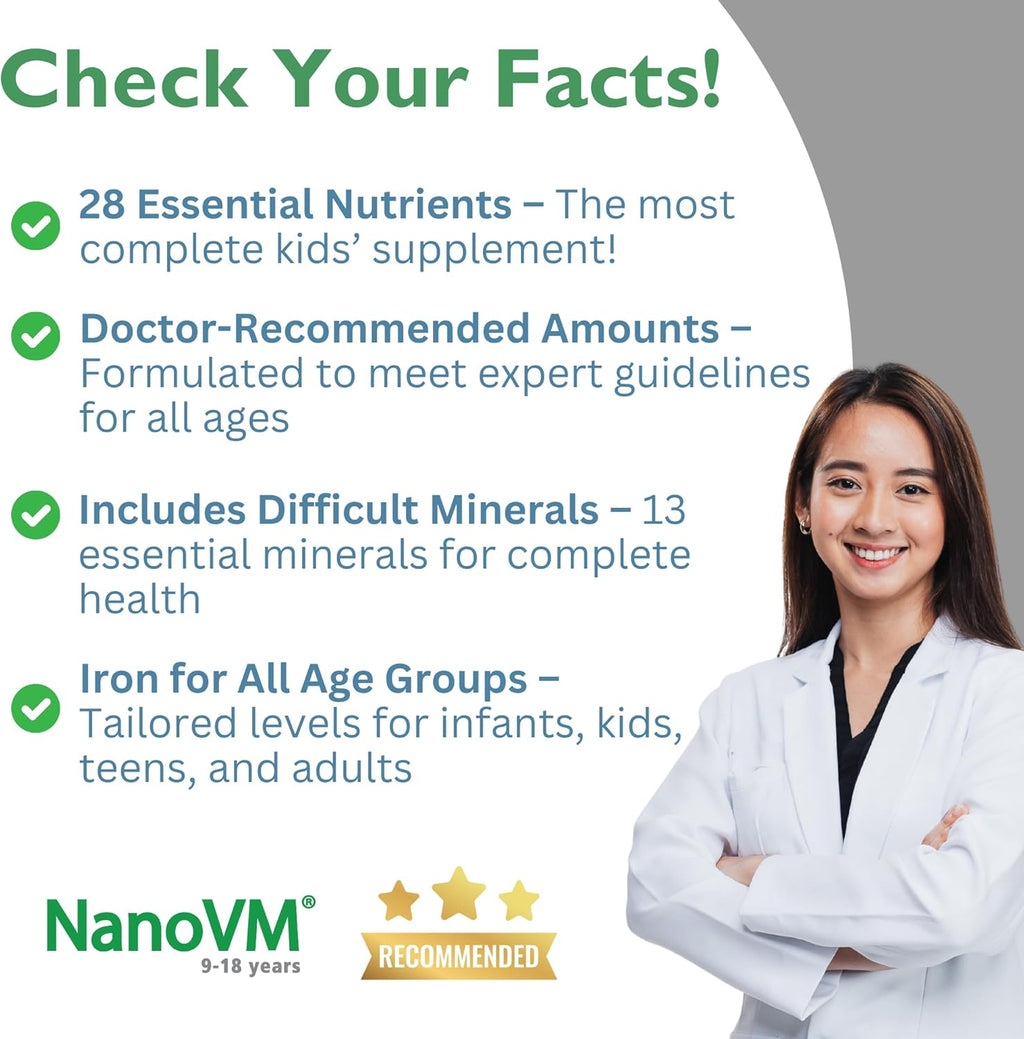 9-18 Years, Allergen-Free Kids Multivitamin, Unflavored Powdered Vitamins, Multivitamin Powder with 13 Vitamins & 13 Minerals, Low-Carbohydrate Vitamin Supplements, 275g - Solace Nutrition