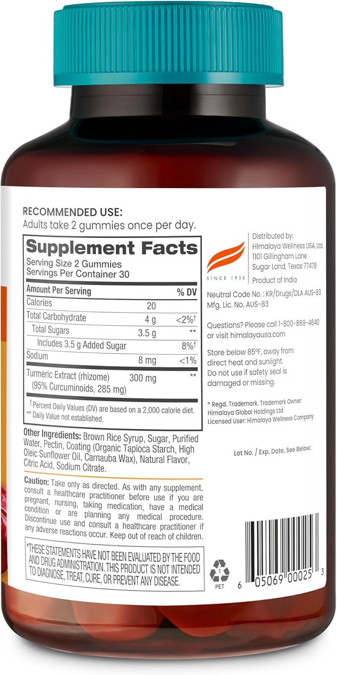 Himalaya Turmeric Gummies, Herbal Gummy Supplement for Joint Health, Mango Flavor, Vegan, Gluten Free, 285 mg, 60 Gummies