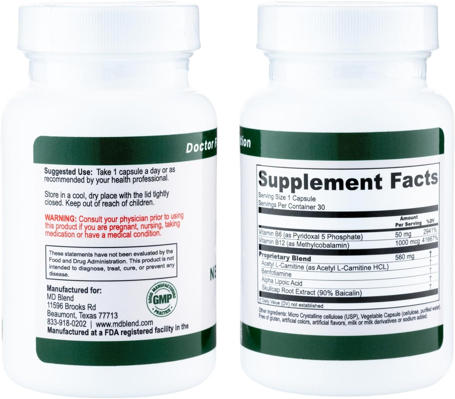 Neuropathy - Expert Formulated - Natural Blend for Optimal Nerve Wellness - Alpha Lipoic Acid, L-Carnitine, Vitamins B6 & B12, Skullcap Root, Acetyl L-Carnitine - 30 Capsules (1 Pack)