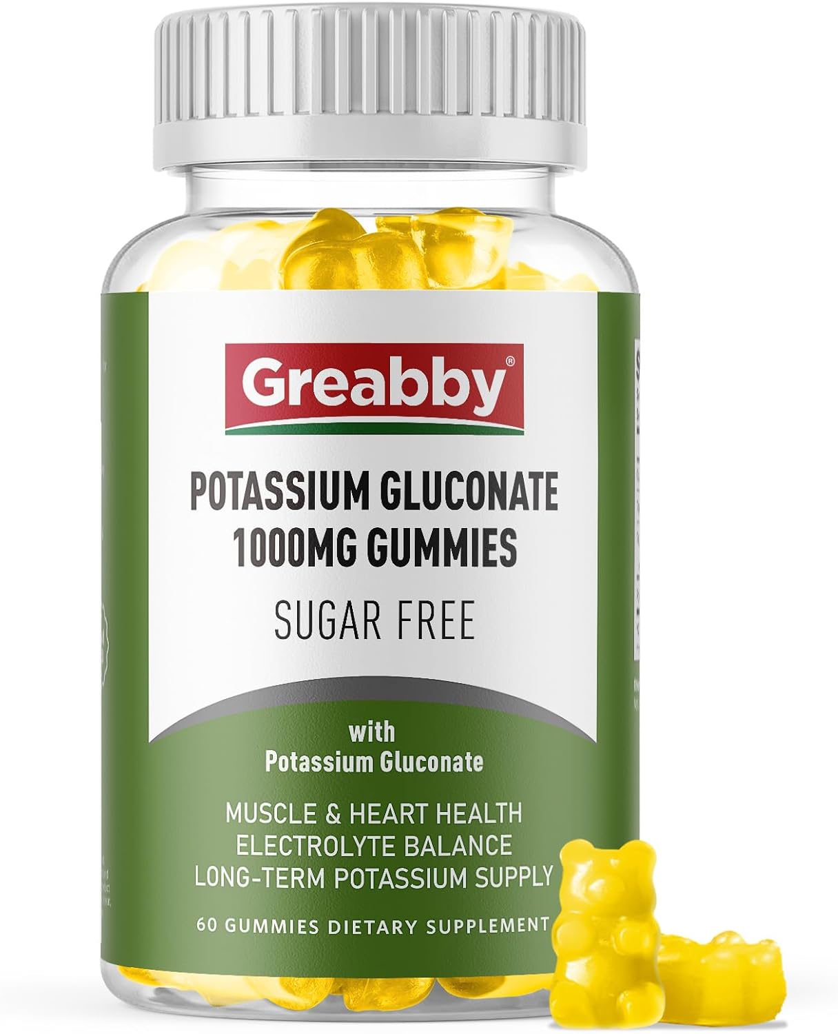 Potassium Gluconate 1000 mg Gummies, Electrolyte Gummies Sugar Free for Women & Men Adults, Support Muscle Cramps & Heart Health, Chewable Potassium Supplement, Vegan Source, 60 Count
