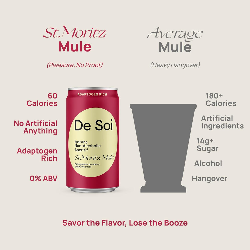 De Soi St. Moritz Mule Mocktails NA Drinks 8 fl oz (12-pack) - Adaptogen Drink, Sparkling Drink with Calming Botanicals, Mocktail Drinks, Gluten Free, No Artificial Flavors
