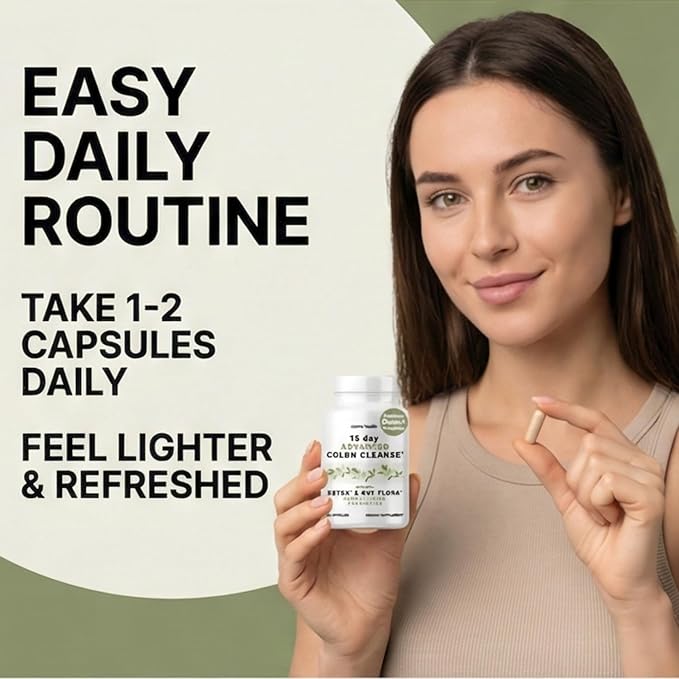 15 Day Advanced Colon Cleanse, Probiotics & Natural Herbs, Supports Detox & Gut Flora for Women & Men, with Cascara Sagrada, Psyllium Husk & Senna Leaf, 30 Capsules 1-2 Daily | 15 Day Cleanse