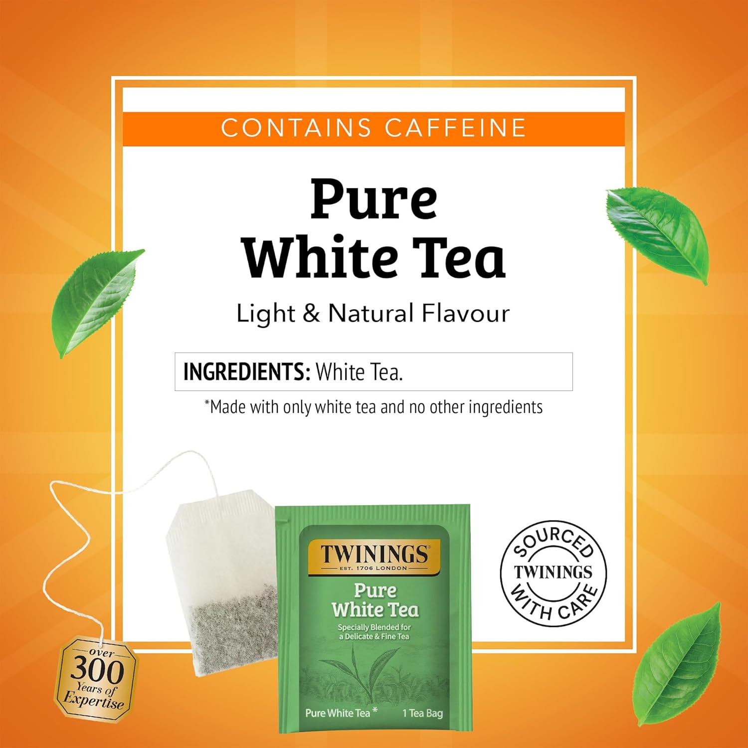 Twinings Pure White Tea Individually Wrapped Bags, 20 Count (Pack of 1), Light & Fresh, Caffeinated, Enjoy Hot or Iced, 20 Teabags