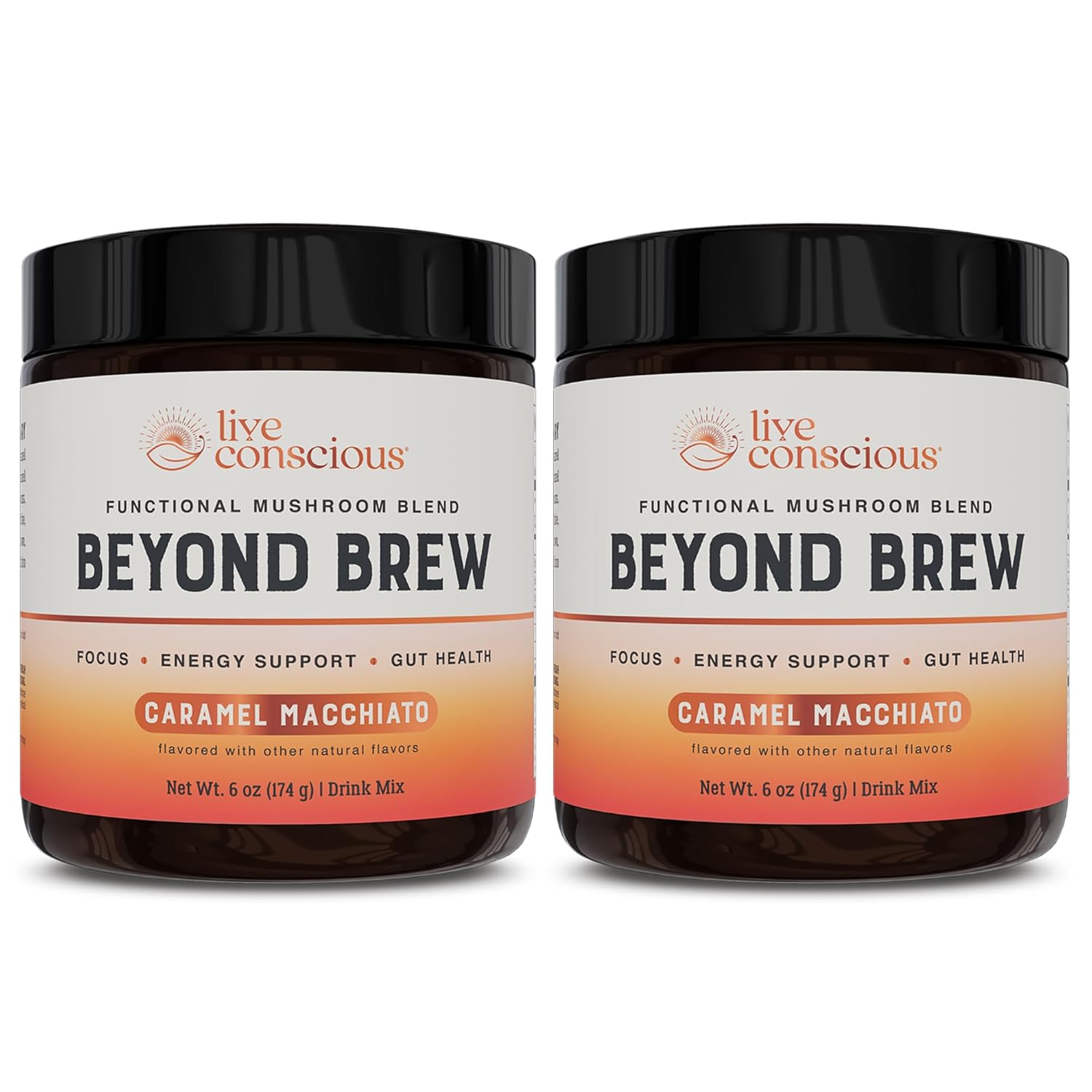 Beyond Brew Caramel Macchiato Coffee Alternative - Low Caffeine Superfood - Powerful Mushroom Complex with Lion’s Mane, Reishi & Chaga - Brewed Drink with Prebiotics & Probiotics (2-pack)