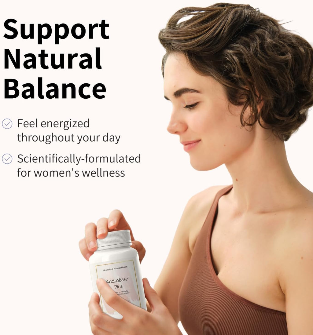 Nourished AndroEase Plus - Natural Balance Supplement for Women - Vegan Formula with Zinc & Saw Palmetto - 180 Capsules for Daily Wellness & Vitality - Made in USA