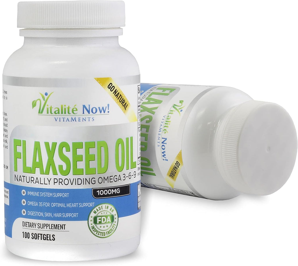 Organic Flaxseed Oil Softgels - 1000mg Premium, Virgin Cold Pressed from Flax Seeds - Hair Skin & Nails Support - Omega 3-6-9 Supplement - 100 Count - More Than 3 Month Supply!