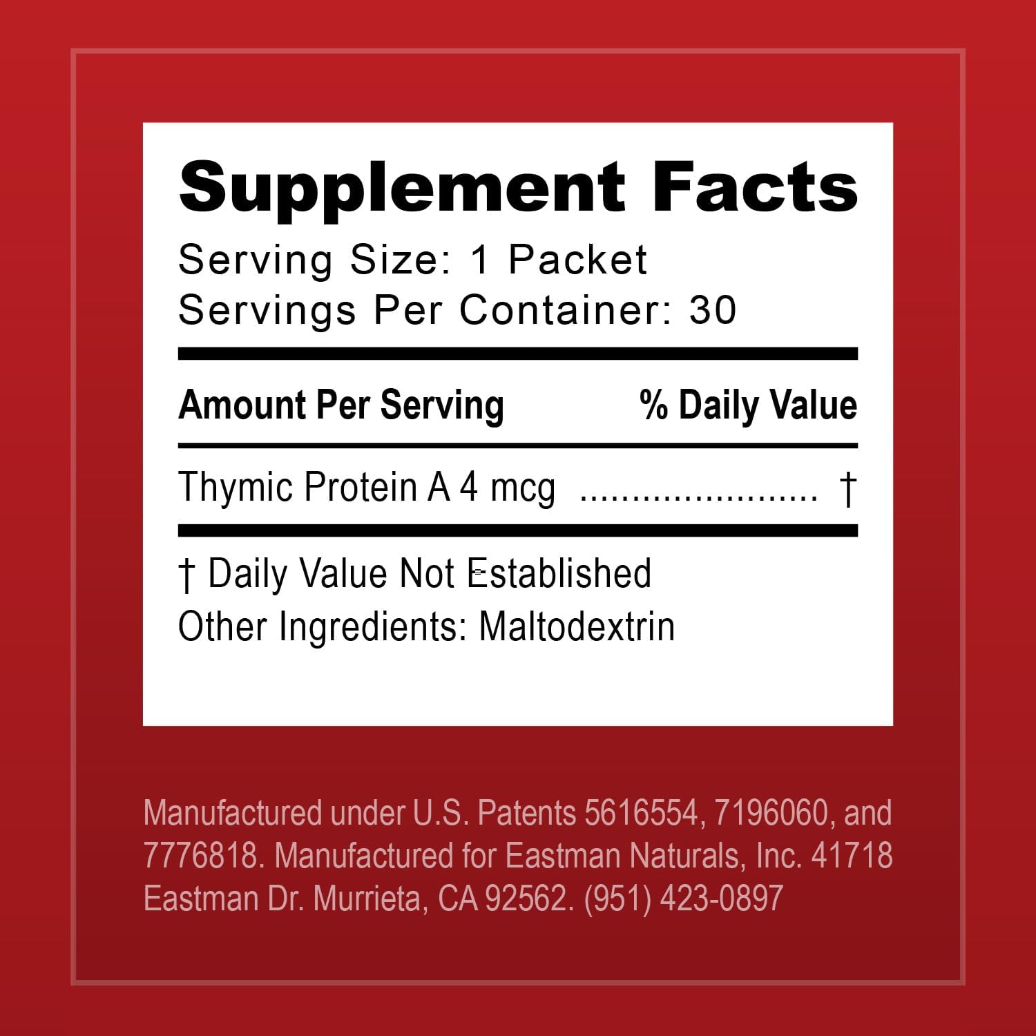 Thymic Protein A Powder Packets (4 McG TPA) – Immune System Support Supplement - All Natural, Non-GMO Formula - 30 Packets