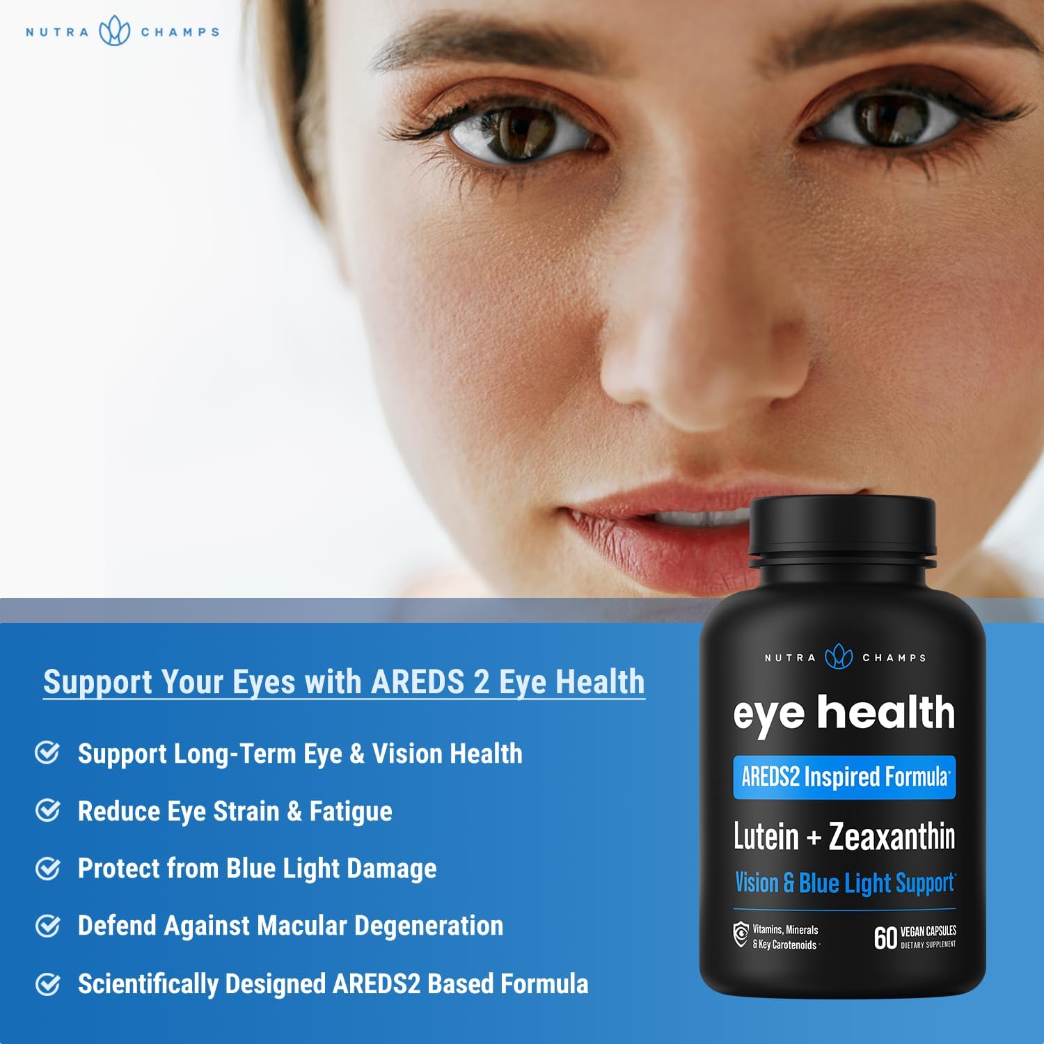 AREDS 2 Eye Vitamins | Lutein & Zeaxanthin Supplement | AREDS2 Plus Multivitamin Eye Health Supplement with Carotenoids, Bilberry Extract | Vitamins for Dry Eyes & Vision Health | 60 Vegan Capsules