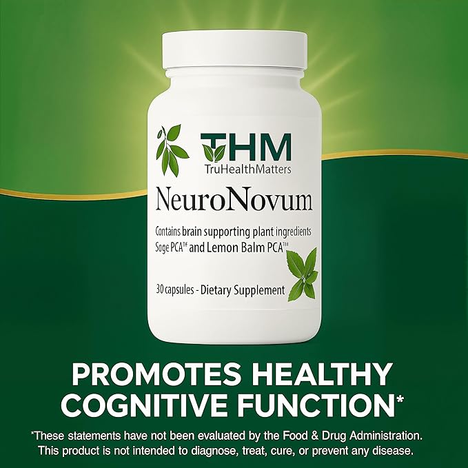NeuroNovum Cognitive Support Capsules, 30 Count, with Plant Cell-Cultivated Sage & Lemon Balm, Brain Health Supplement for Focus, Memory and Mental Clarity