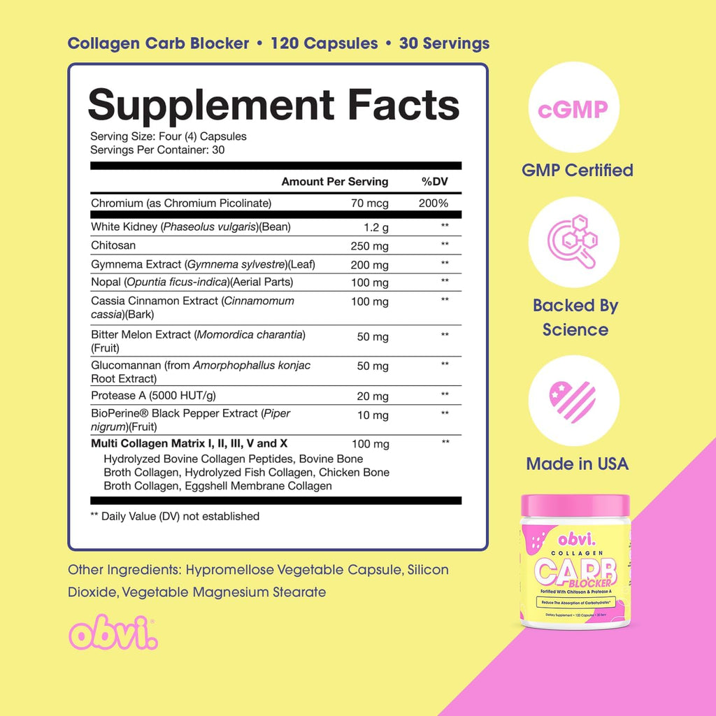 Obvi Guilt-Free Carb Blocker | Supports Fitness Goals | Carb Absorption Blocker with White Kidney Bean Extract | 120 Capsules, 30 Servings