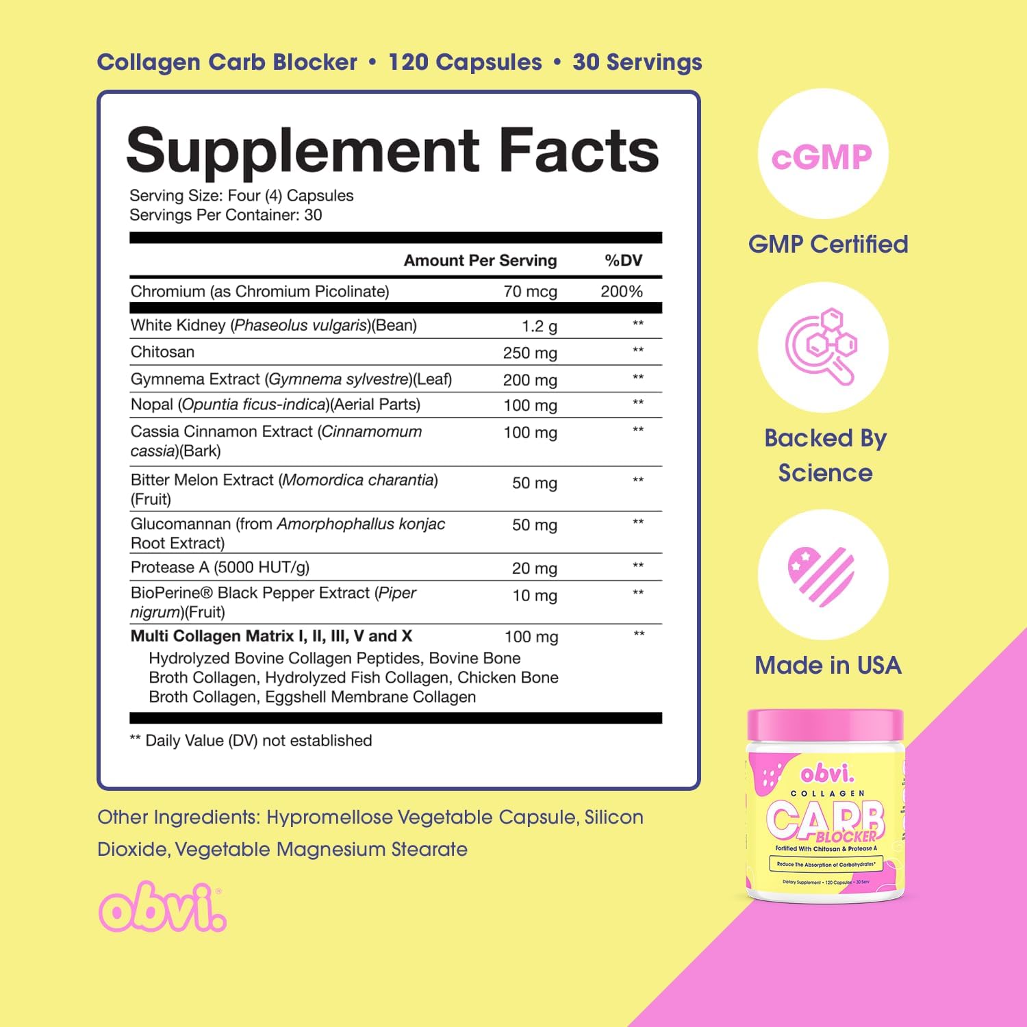 Obvi Guilt-Free Carb Blocker | Supports Fitness Goals | Carb Absorption Blocker with White Kidney Bean Extract | 120 Capsules, 30 Servings