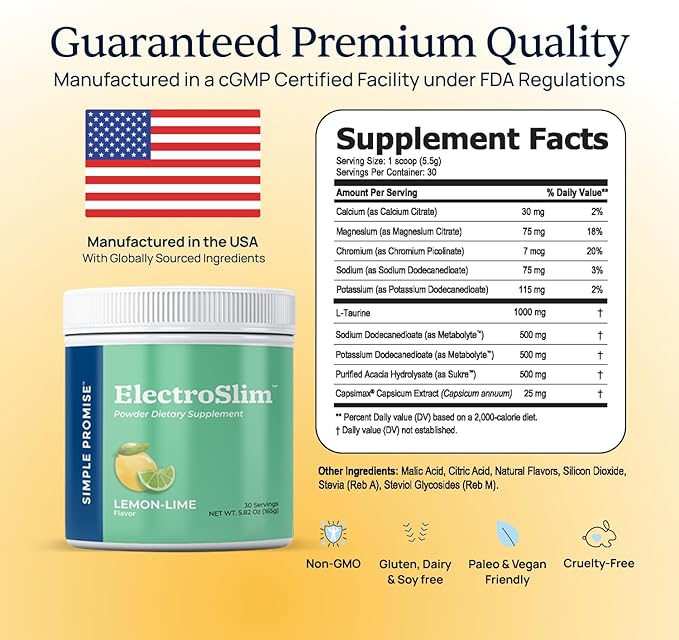 Simple Promise ElectroSlim - Sugar-Free Keto Electrolytes Powder - No Sugar Formula for Daily Energy Support and Hydration, Low Sodium Organic Electrolytes Powder, 30 Servings, Peach Flavor