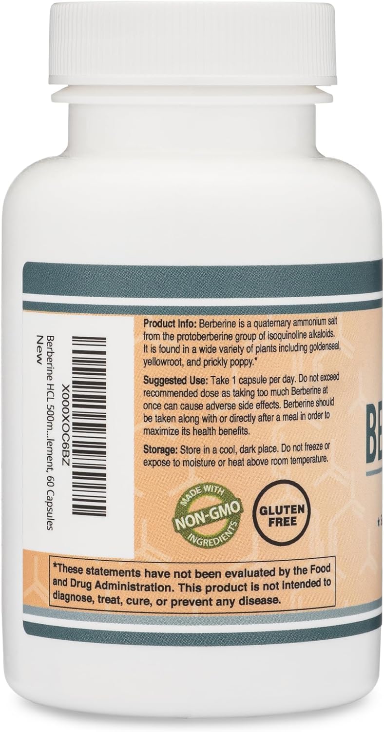 Berberine Supplement 500mg, 60 Capsules (Third Party Tested, Non-GMO, Gluten Free, Vegan Safe) AMPK Activator - Berberine HCL for Cardiovascular Health by Double Wood