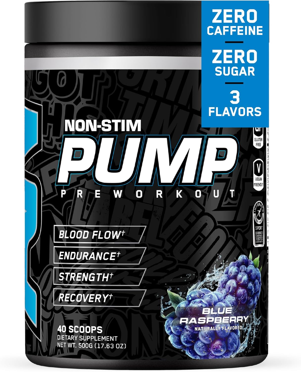 ABE Non Stim Pre-Workout with Creatine, Citrulline, Beta Alanine | Blue Razz | 40 or 20 Servings | All in One Stimulant Free Formula | Explosive Focus, Energy, and Muscle Pumps