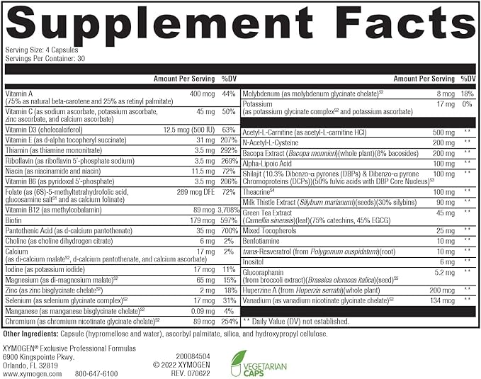 XYMOGEN ActivNutrients Performance - Multivitamin/Multimineral for Energy Support with Shilajit, ALA, NAC, Bacopa Extract, Chelated Minerals + B Vitamins with Folate (120 Capsules)