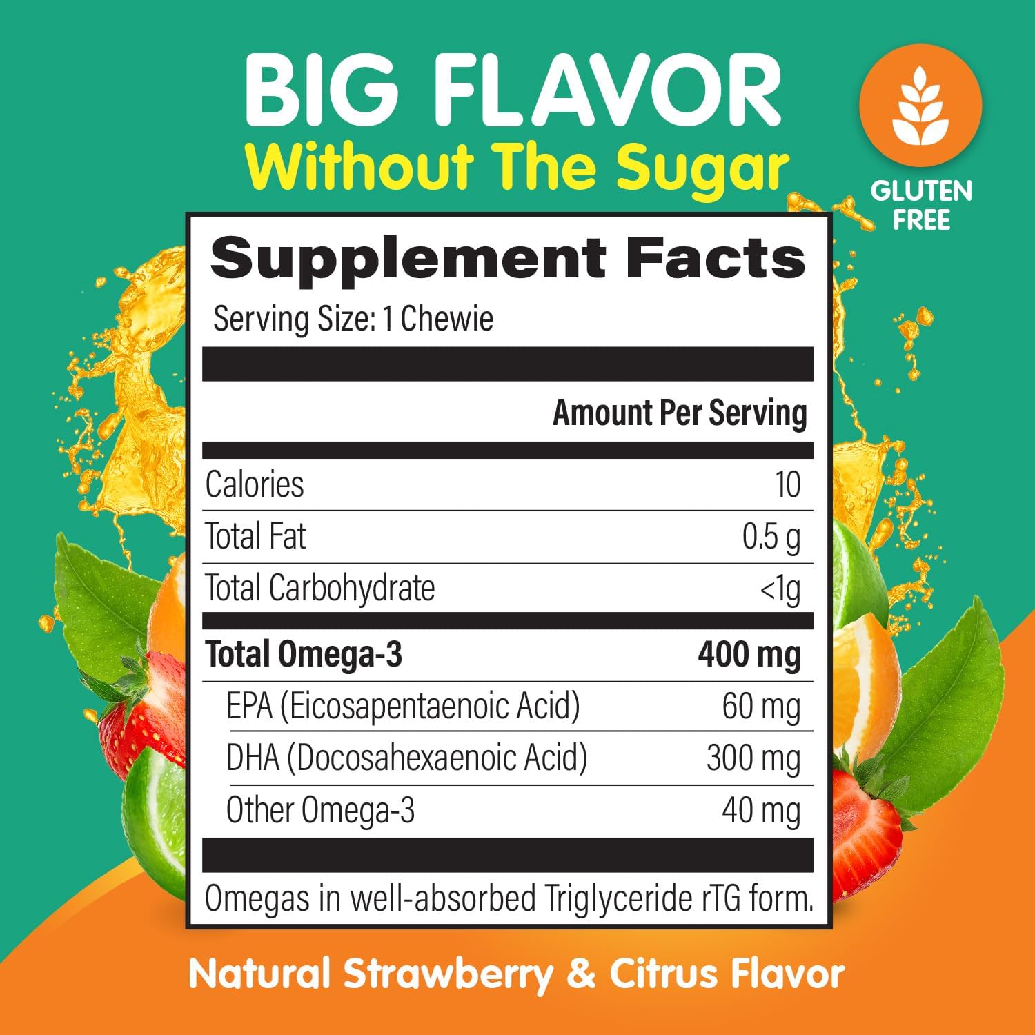 Omega 3 Gummies - Ultra-High DHA Chewable Gel Gummy - for Kids Supports Brain & Eye Health - Sugar-Free Natural Fruit Flavor - Kids Omega 3 Fish Oil Gummies (3 Pack)