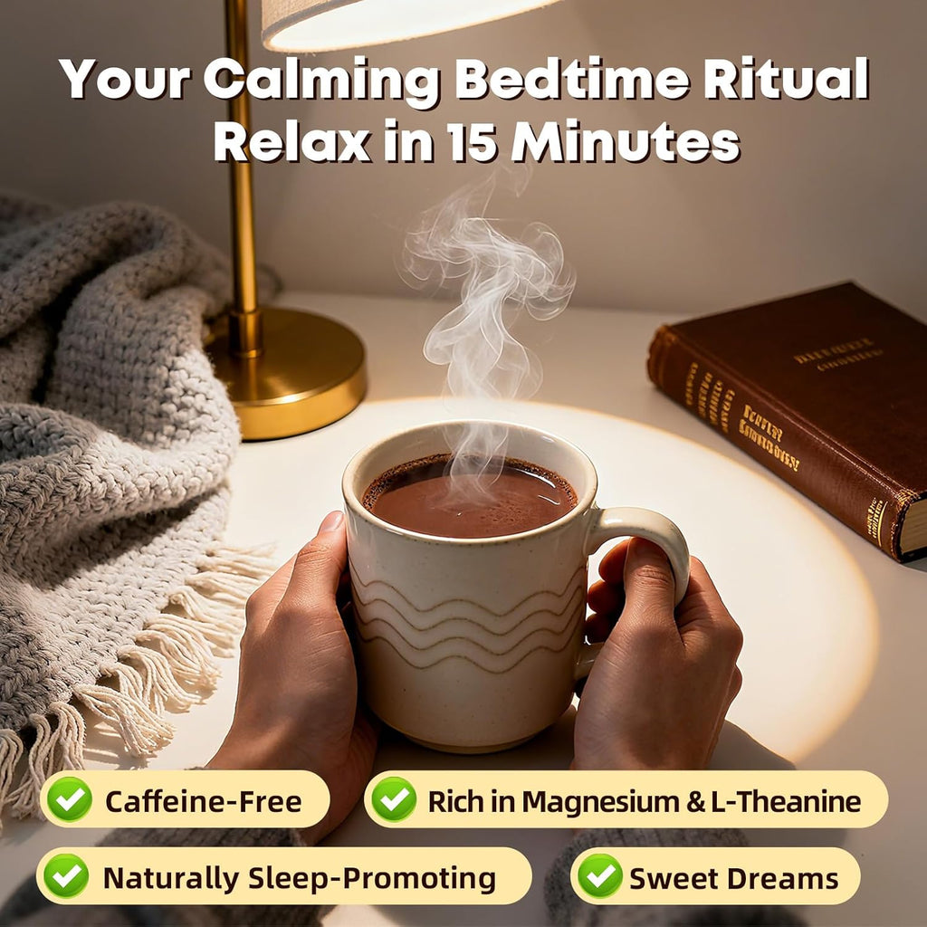 Nighttime Magnesium Hot Cocoa Powder：Natural Sleep Aid Drink Mix for Adults, Relaxing Evening Drink with Magnesium L-Theanine & Reishi-Calming Cocoa Blend Non-GMO