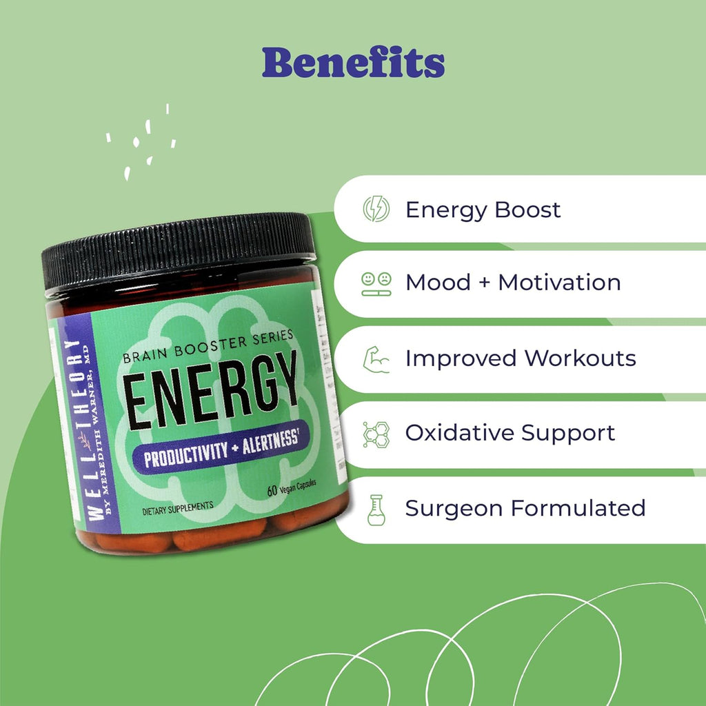 Energy Brain Booster | Supports Focus, Mood, and Cognitive Function | with Acetyl-L-Carnitine, L-Tyrosine, and Lion’s Mane | 60 Capsules