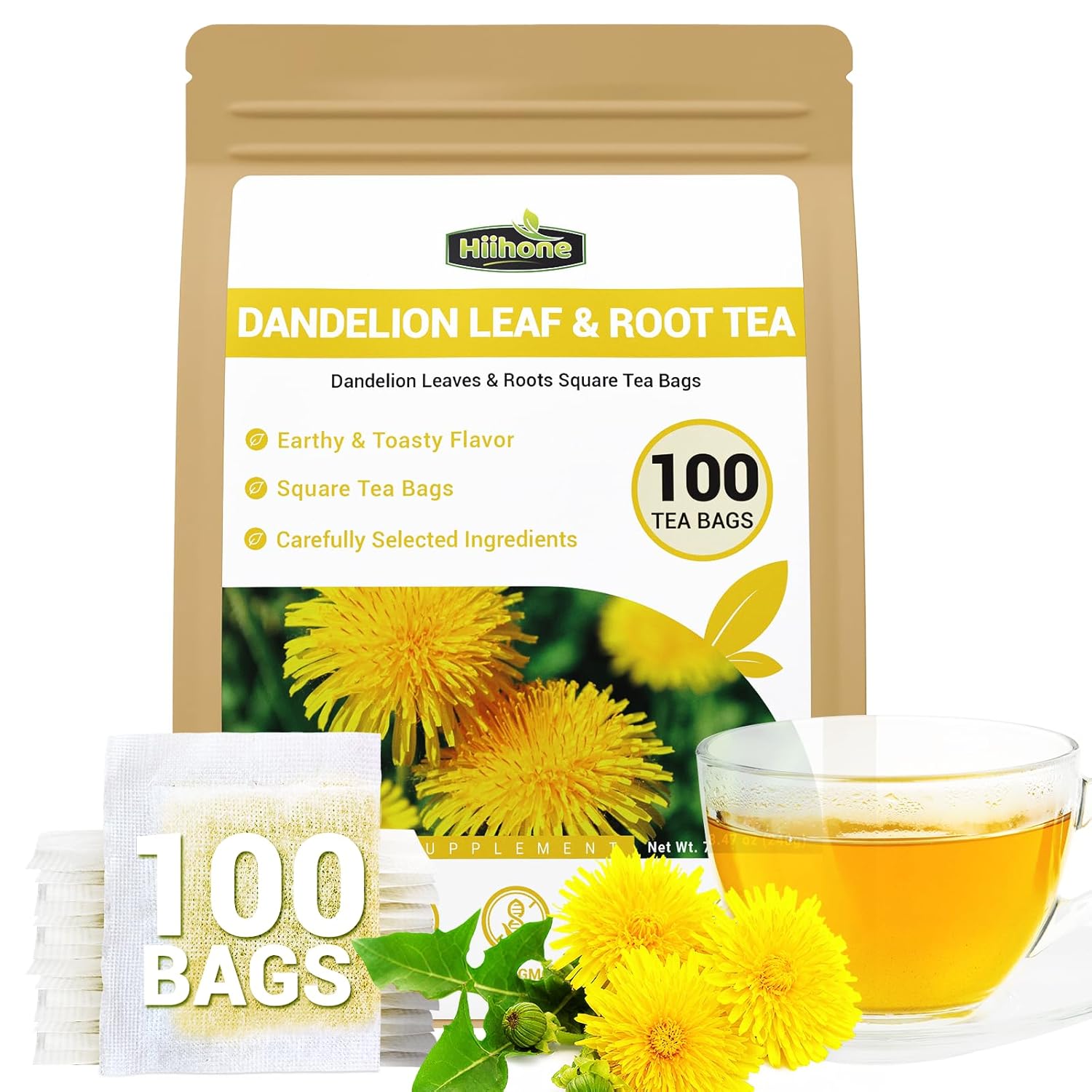 Dandelion Leaf & Root Herbal Tea-Caffeine-free herbal tea，No Sugar，100 Teabags