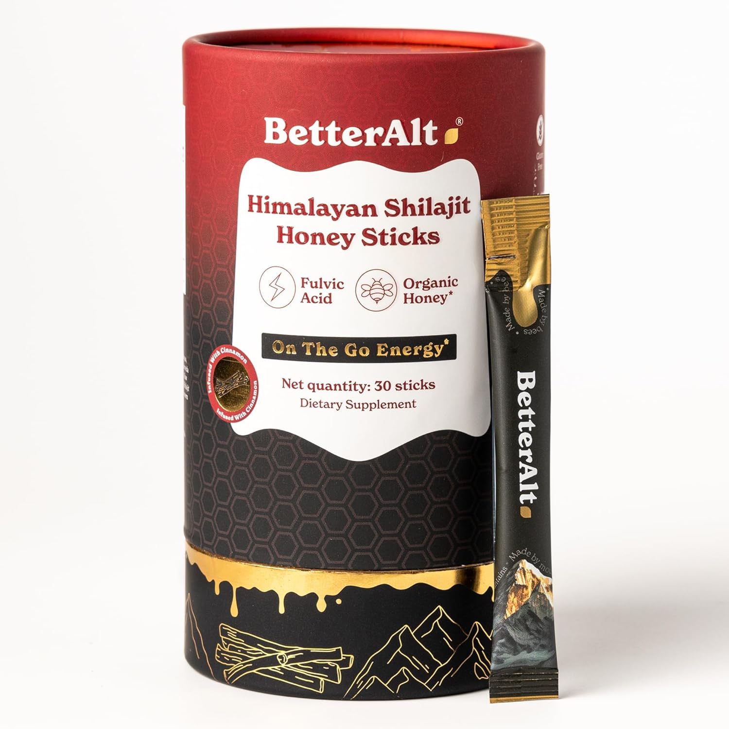 Pure Himalayan Shilajit Cinnamon Honey Sticks with Organic Honey | Easy to Consume Shilajit| 30 Sticks for Energy Boost & Immune Support, 85+ Trace Minerals, 75%+ Fulvic Acid