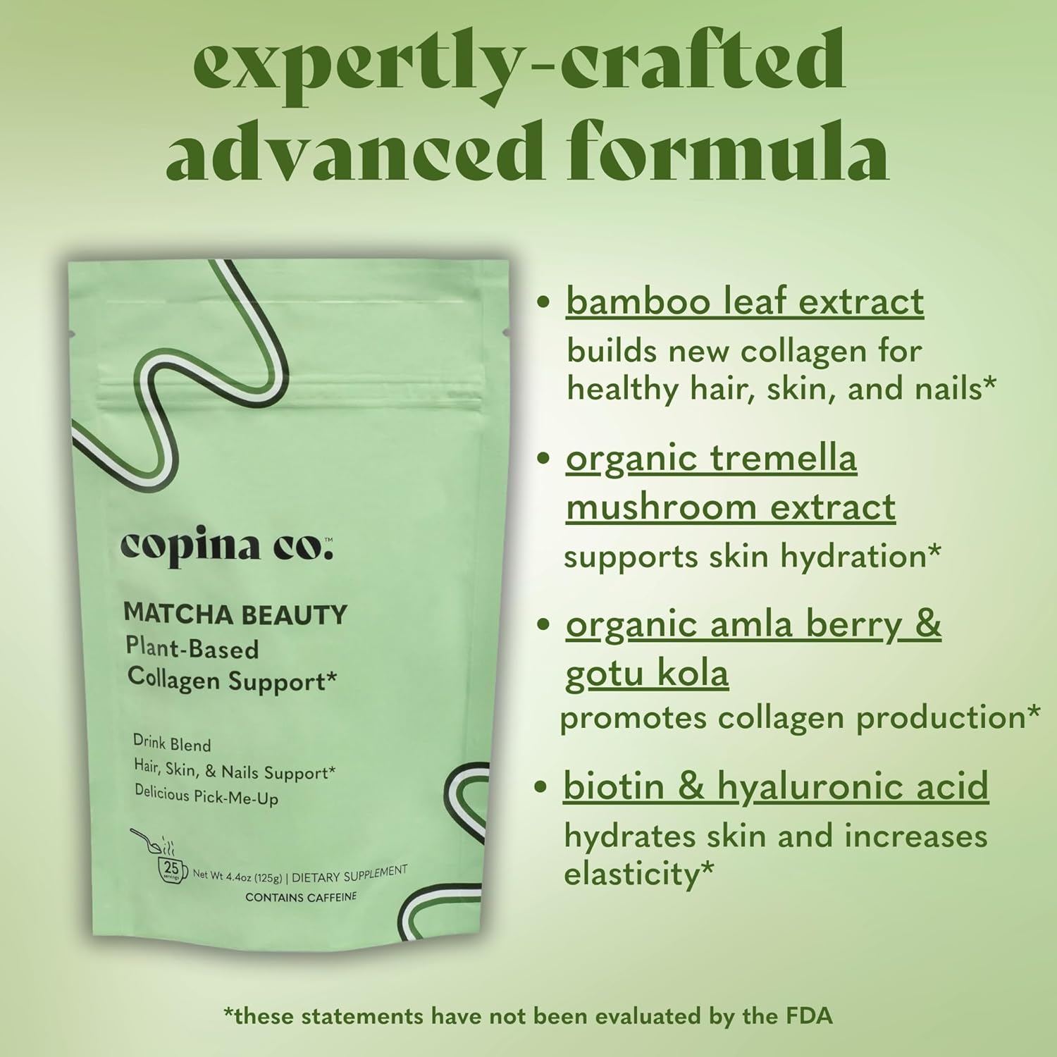 Matcha Beauty Vegan Collagen Booster Drink Blend: Plant Based Collagen Support Smoothie Drink Vegan Creamy Blend | Matcha Flavor | 1 Bag - 25 Servings per Bag
