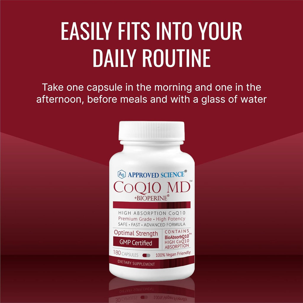 Approved Science® CoQ10 MD - Extra Strength 300mg Pure CoQ10 with Bioperine® for Faster Absorption - Optimal Support - 3 Month Supply