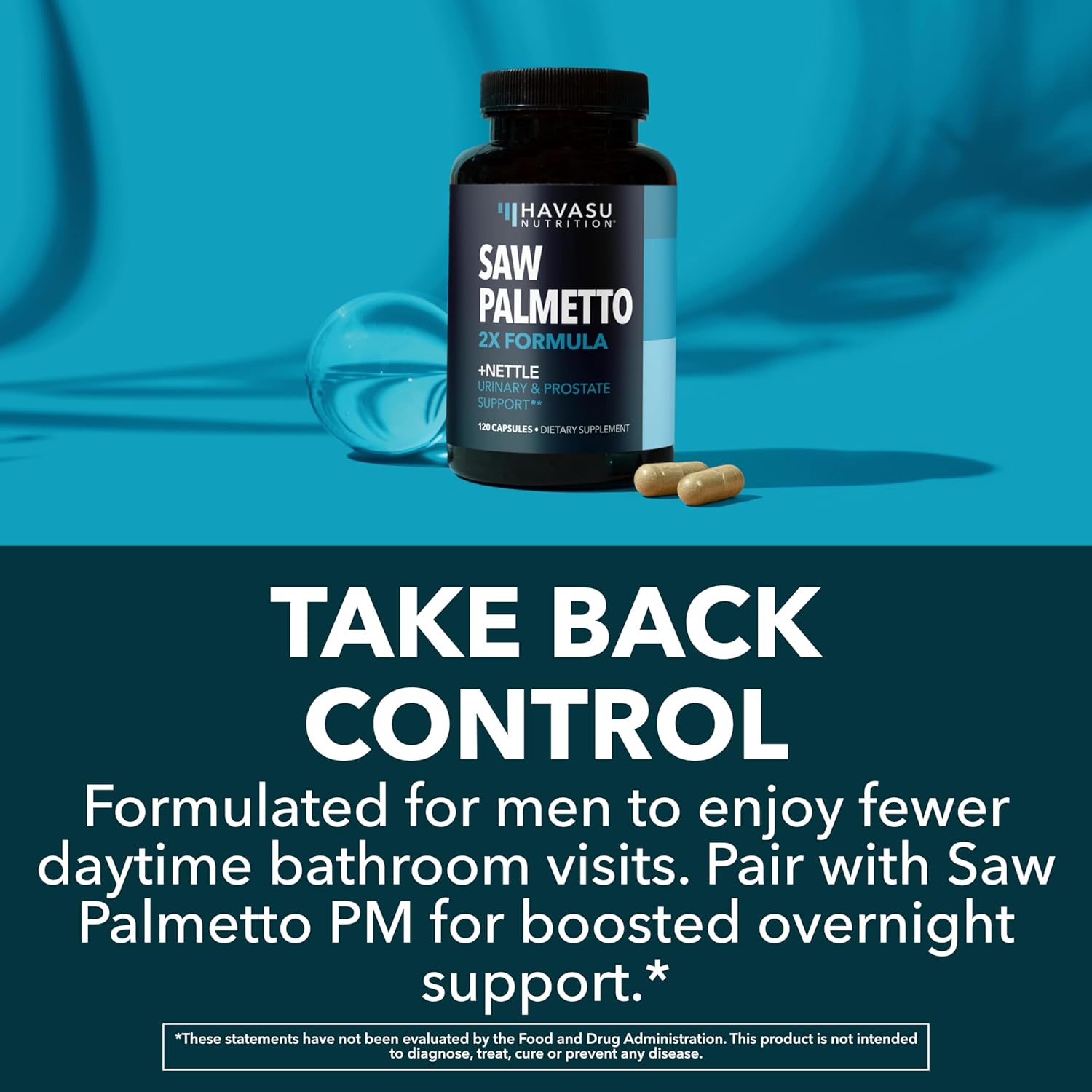 Saw Palmetto with Stinging Nettle Capsules - 2X Prostate Support Supplement for Men’s Health - 120 Count - DHT Blocker for Urinary Tract Function and Hair - Vegan, Non-GMO - 2 Month Supply