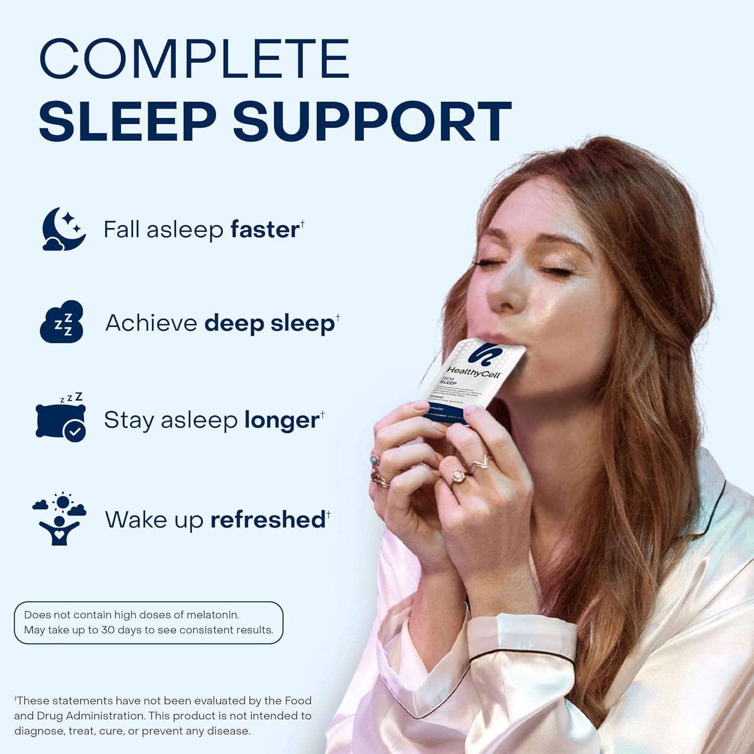 Healthycell REM Sleep - Liquid Gel Extra Strength Sleep Supplement for Adults - Melatonin, Magnesium, GABA, L-theanine Supplement - Maximum Absorption - 14 Gel Packs