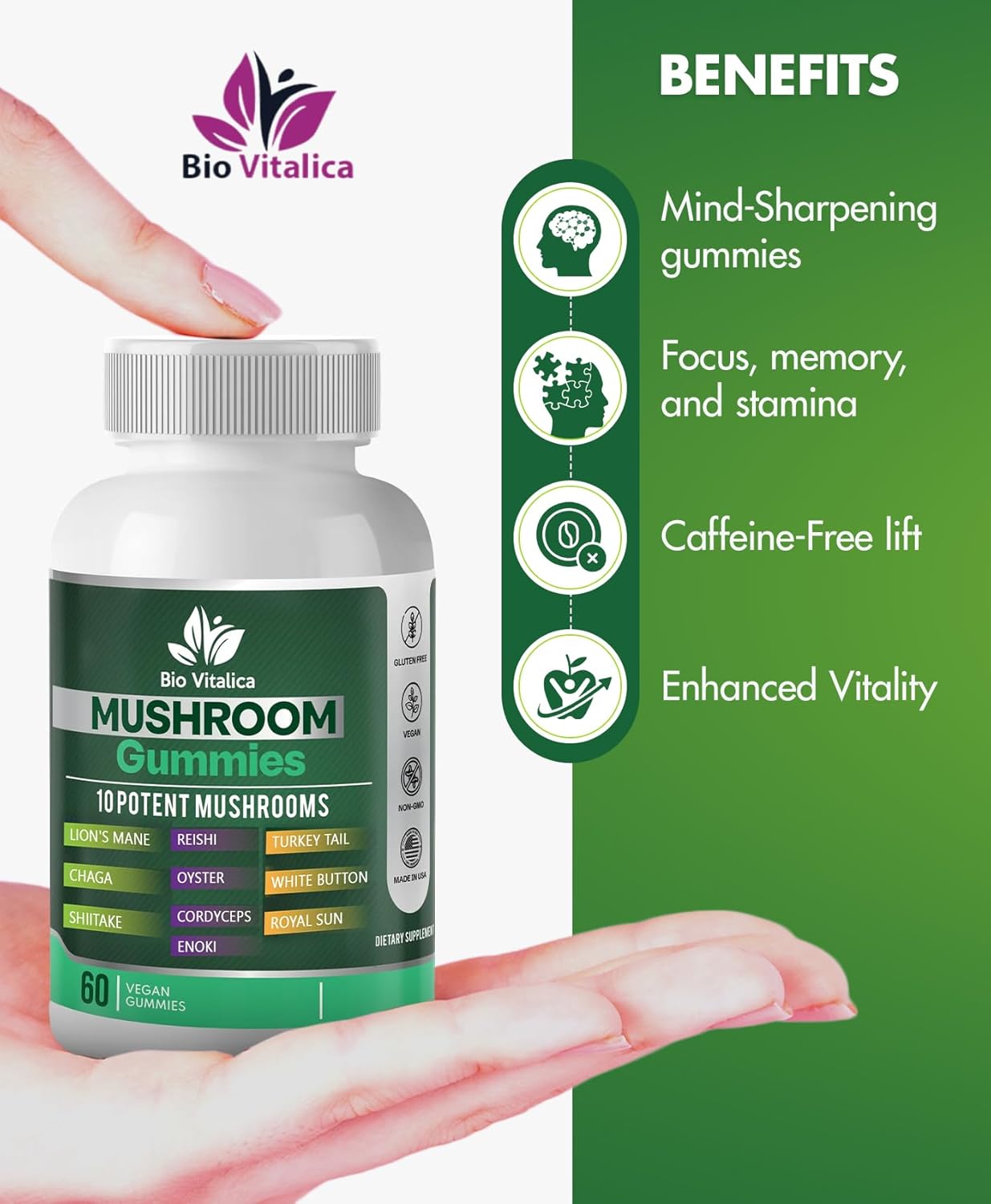 Mushroom Gummies – 10 Mushroom Complex with Lion’s Mane, Reishi, Chaga, Cordyceps & More – Fruity Vegan Gummies – Non-GMO, Gluten-Free, Plant-Based – 2 Packs