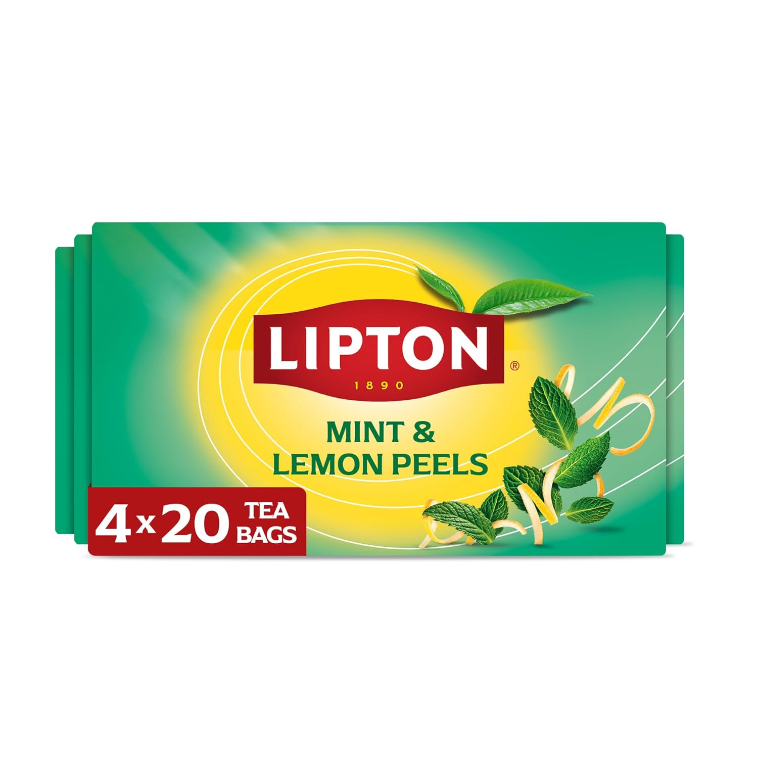 Lipton Smooth Mint with Lemon Peels Tea Bags, Caffeine Free Tea, Fruit and Herbal Tea, Individually Wrapped, 80 Total tea Bags (20ct - Pack of 4)