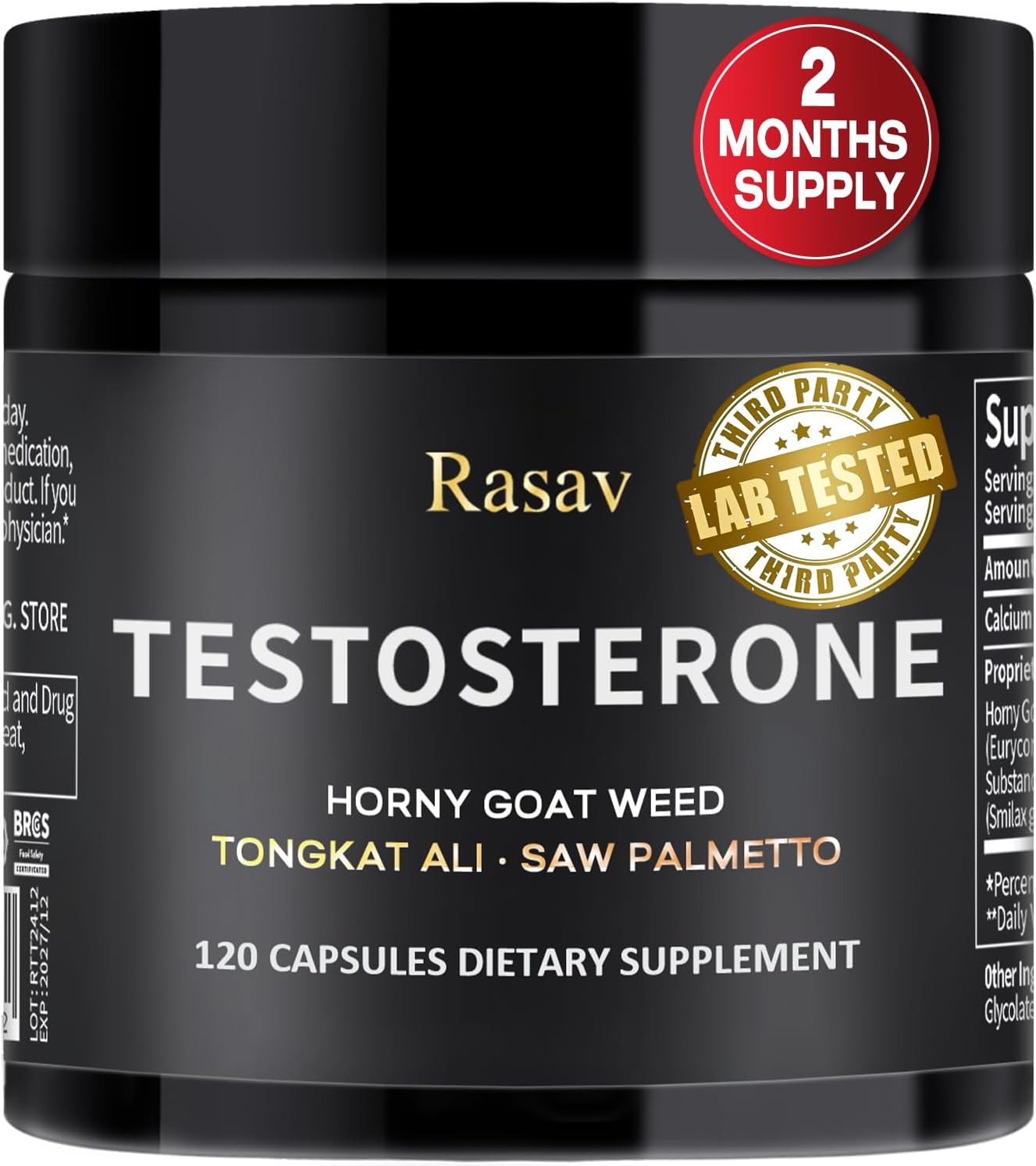 Rasav Horny Goat Weed and Tongkat Ali Supplement for Men, Testosterone Booster Supplement for Men, Male Enhancing Supplements, Supports Muscle Growth, Strength, Energy and Stamina, 120 Capsules
