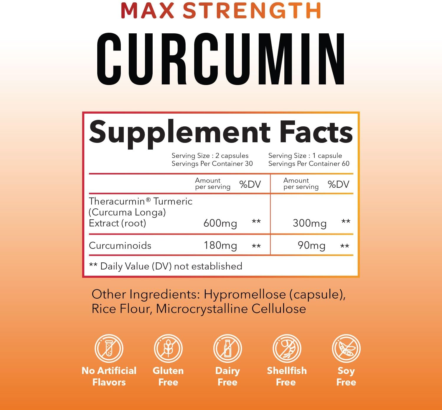 Theracurmin Turmeric Curcumin Supplement, 60 Count, High Absorption Turmeric & Curcumin -Joint Support Supplement - 42.6X More Bioavailablity