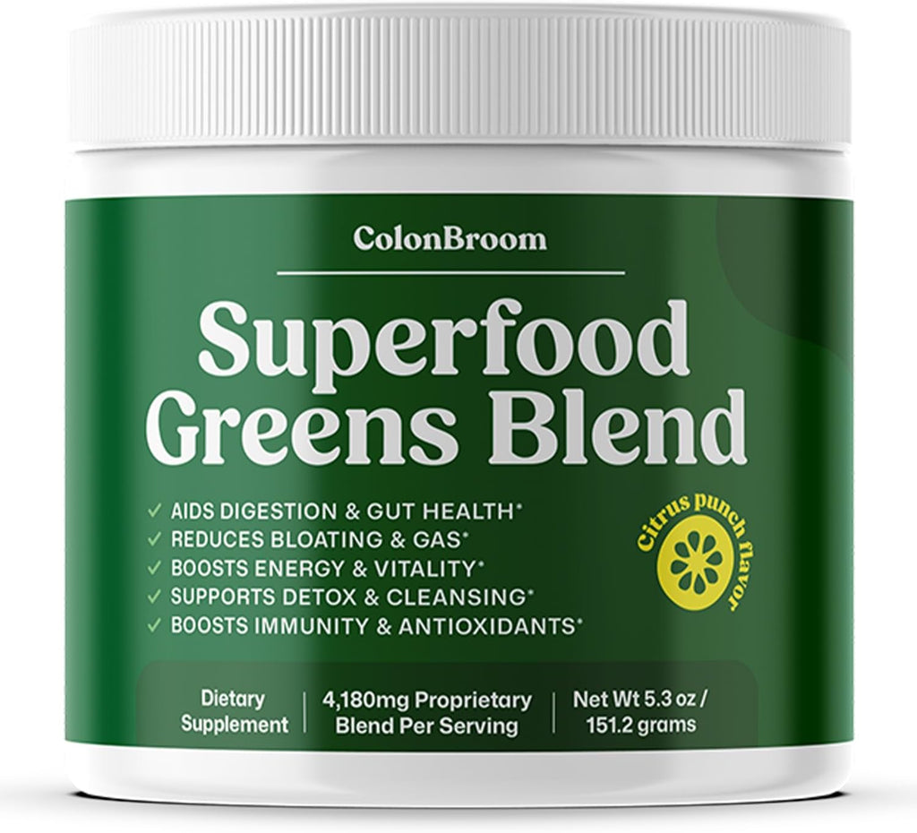 ColonBroom Superfood Greens Powder Supplement | Super Greens Juice Powder with Probiotics, Prebiotics, Spirulina & Chlorella | Natural for Energy, Immunity, Digestion & Detox Support | 28 Servings