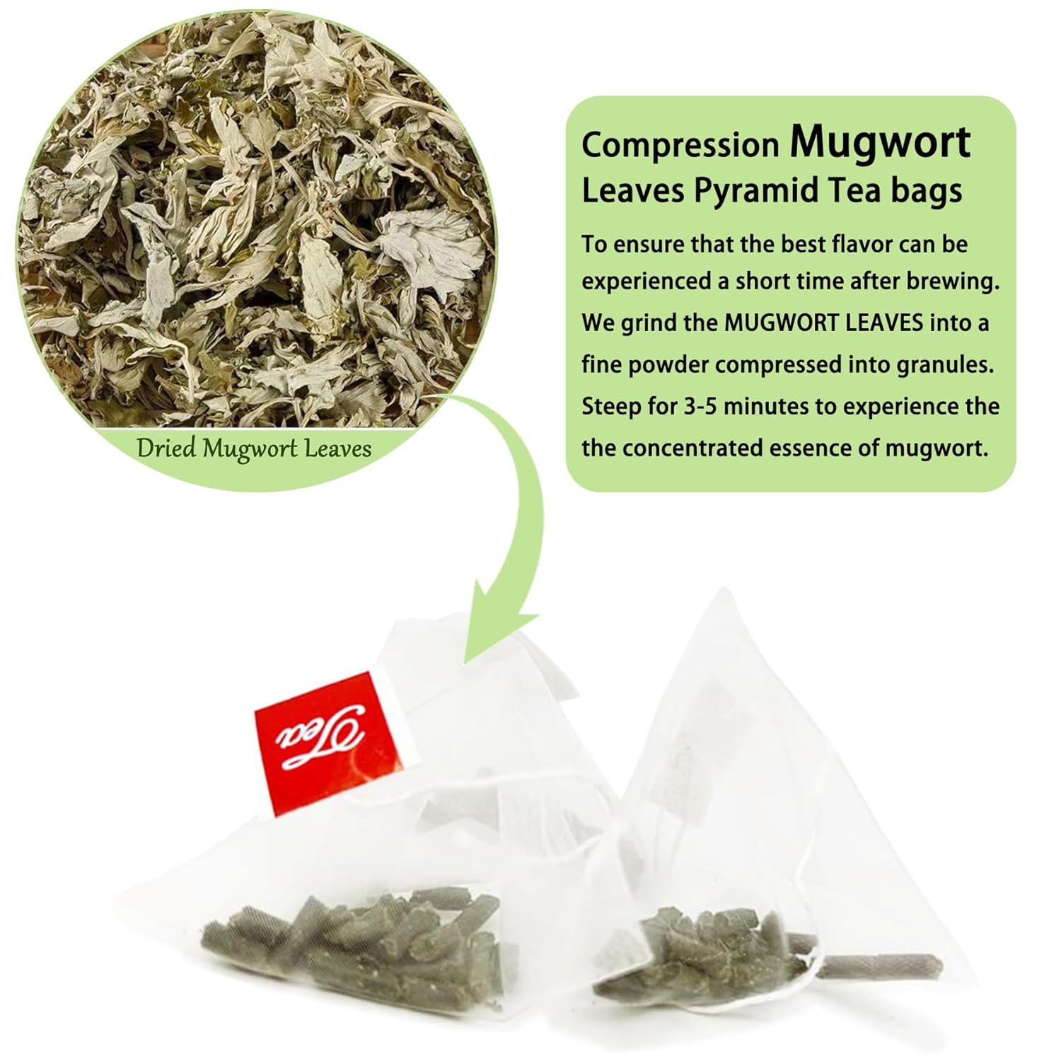 TZTZBOM Mugwort Tea Bags, Mugwort leaves 20 Teabags, 2g/bag, Caffeine Free, Natural Herbal Tea