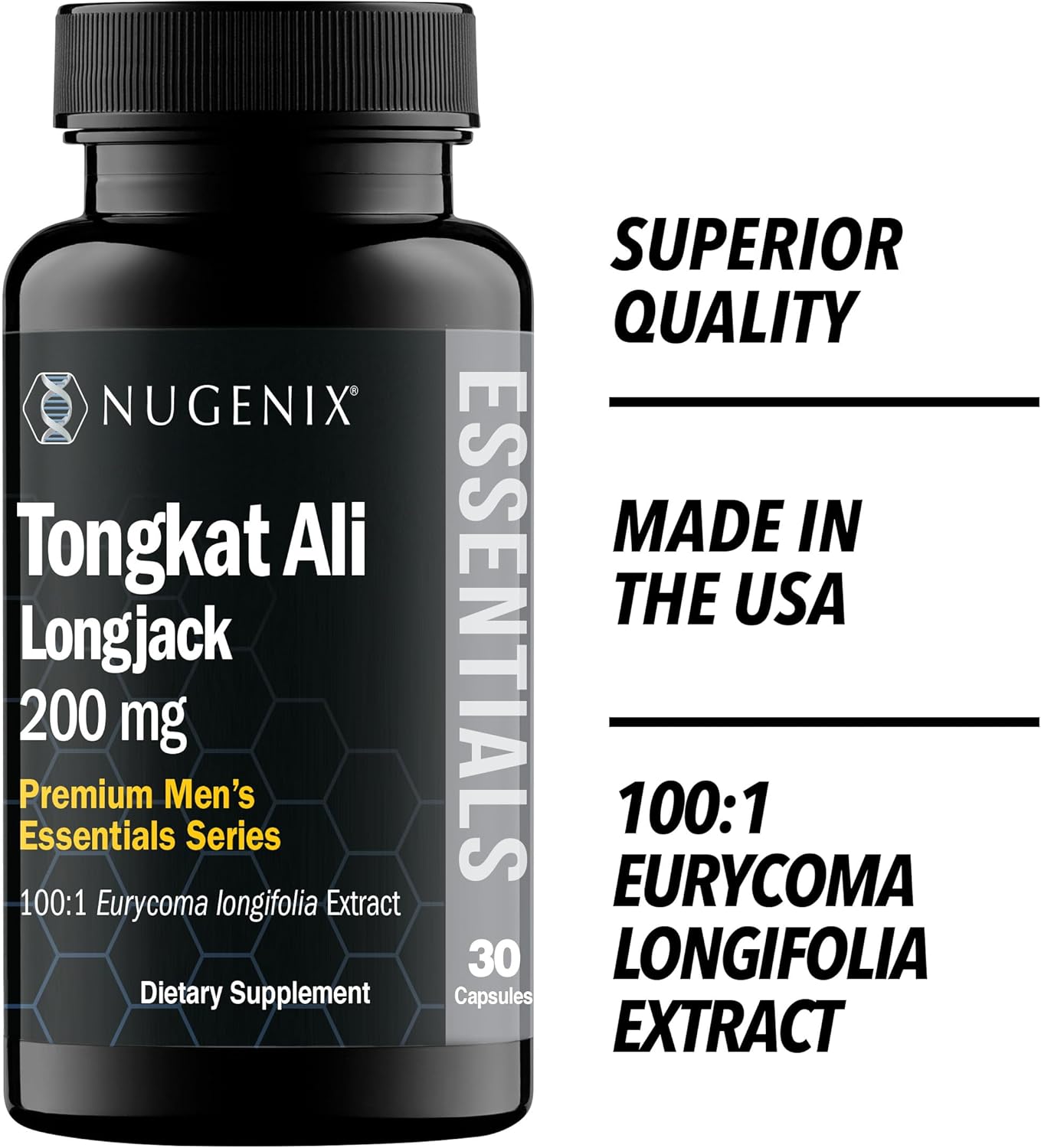 Nugenix Essentials Tongkat Ali for Men, Support for Men's Health, Longjack Eurycoma Longifolia Extract, 60 Count