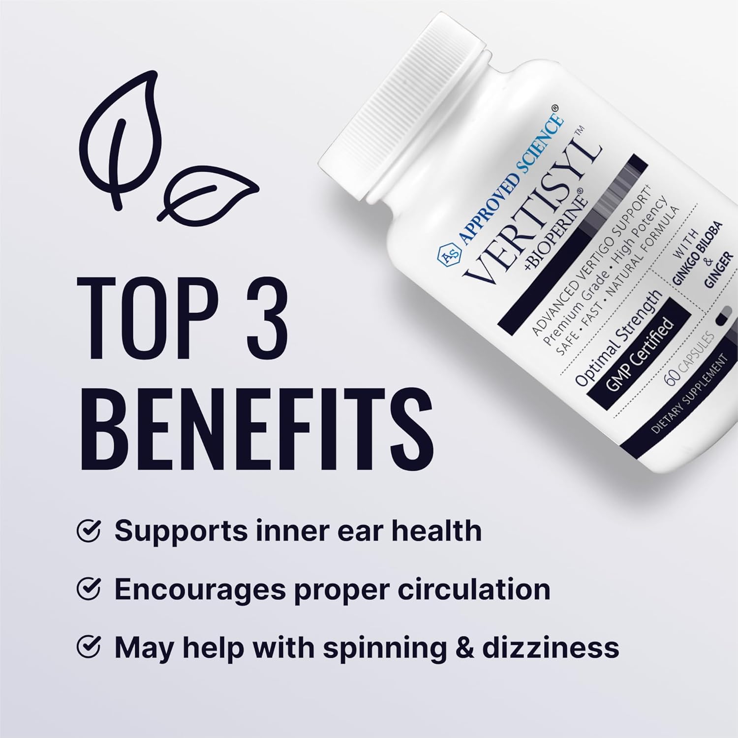 Approved Science VertiSyl - Ginkgo Biloba, Ginger, Vitamin D3, BioPerine - 30 Capsules - 1 Month Supply