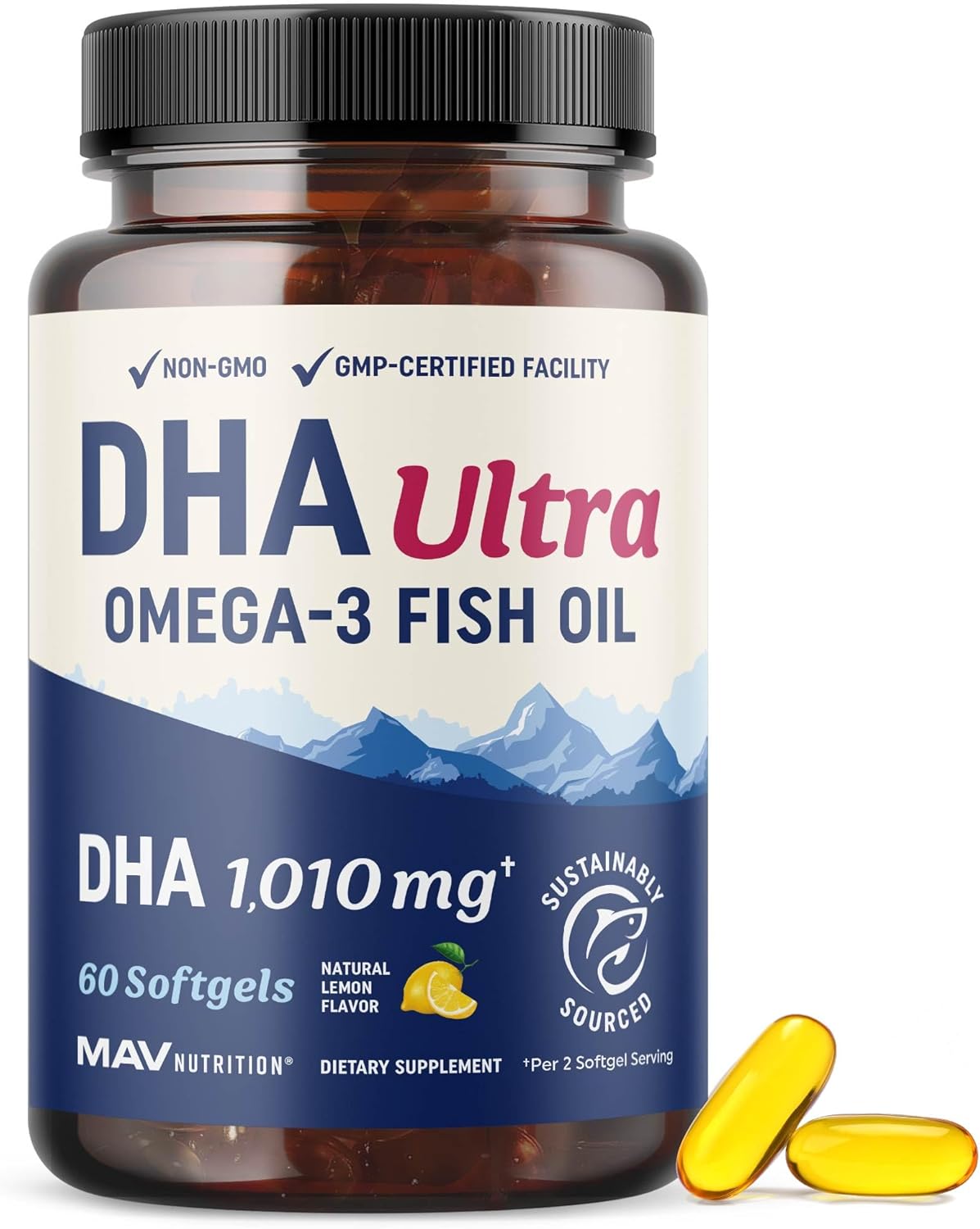 DHA Ultra 1,010MG | Brain & Cognitive Health Support | Omega 3 Fish Oil | 1,414MG Total Omega-3s | High Strength DHA Supplements | Third-Party Tested, Sustainably Sourced, Gluten-Free | 60 Ct.