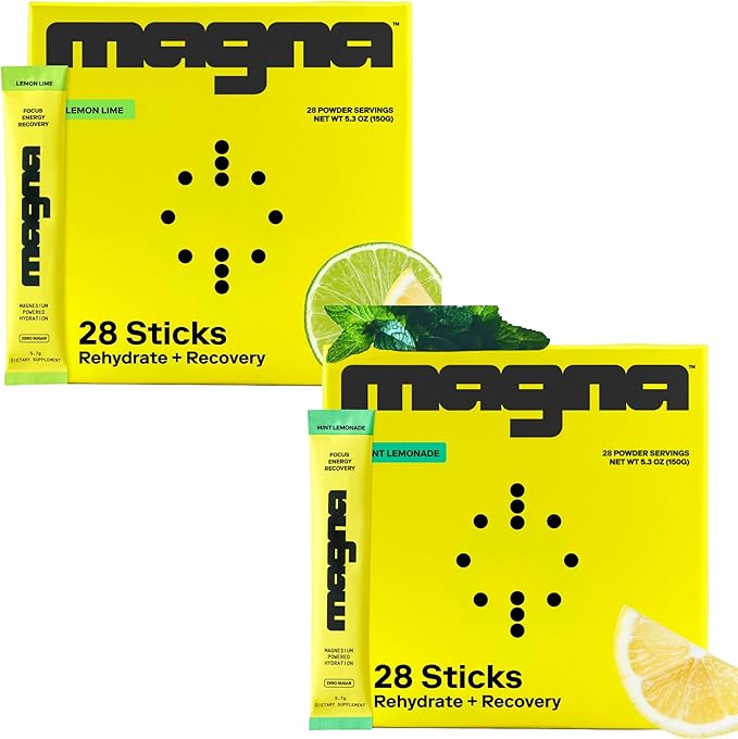 MAGNA Electrolytes Powder Drink Mix Bundle – Lemon Lime & Mint Lemonade Flavors, 56 Servings | Hydration, Energy & Focus Support with Magnesium L-Threonate, Sodium, Potassium, Vitamin D, B6 & B12