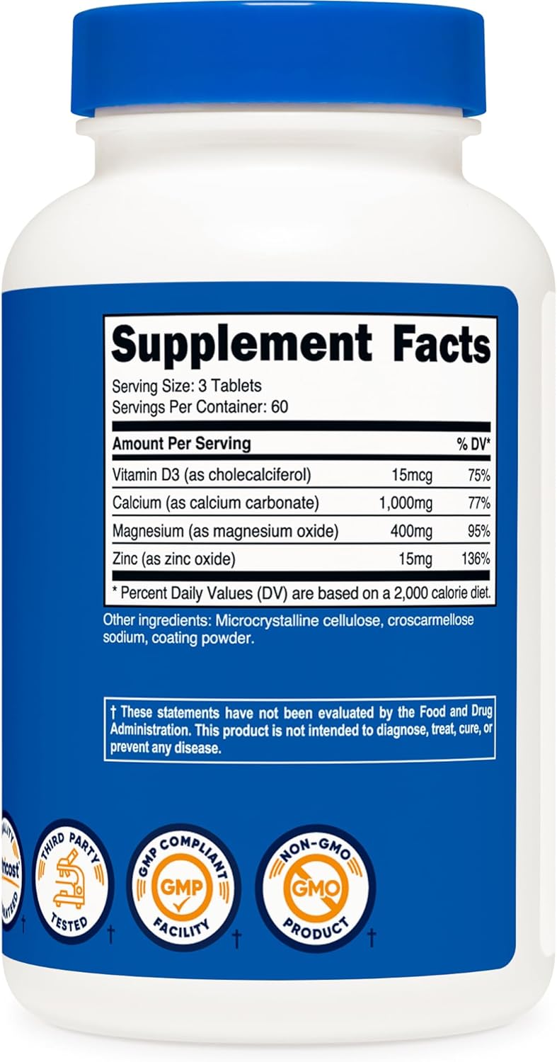 Nutricost Calcium, Magnesium & Zinc Tablets 1,415 mg, 180 Tablets - Vitamin / Mineral Blend Supplement, 60 Servings - Gluten Free, Non-GMO