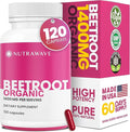 Nutrawave 1400mg Organic Beet Root Capsules, Nitric Oxide Support, Beta Vulgaris Powder – 120 Vegan Capsules / 60-Day Supply - 1 Pack