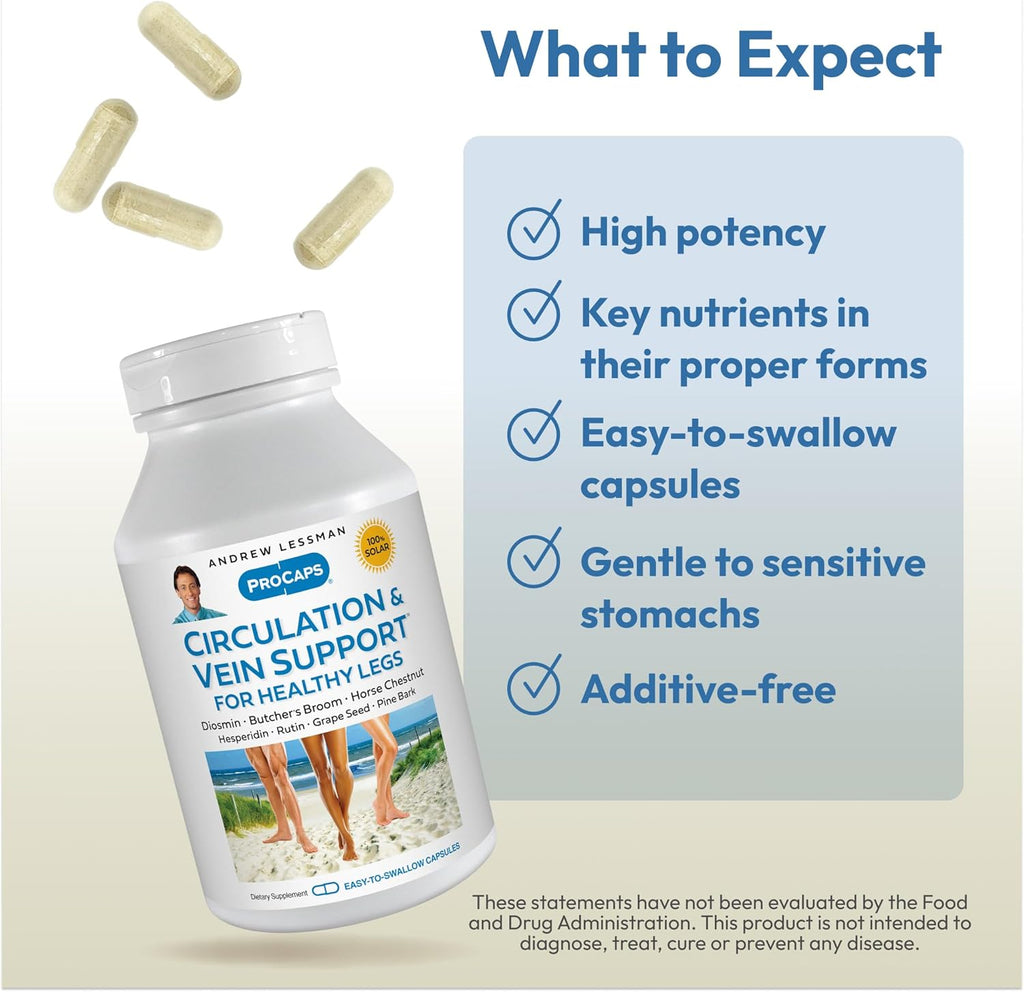 ANDREW LESSMAN Circulation, Vein Support for Healthy Legs 360 Capsules - High Bioactivity Diosmin, Butcher's Broom, Visibly Reduces Swelling and Discomfort in Feet, Ankles, Calves, Legs