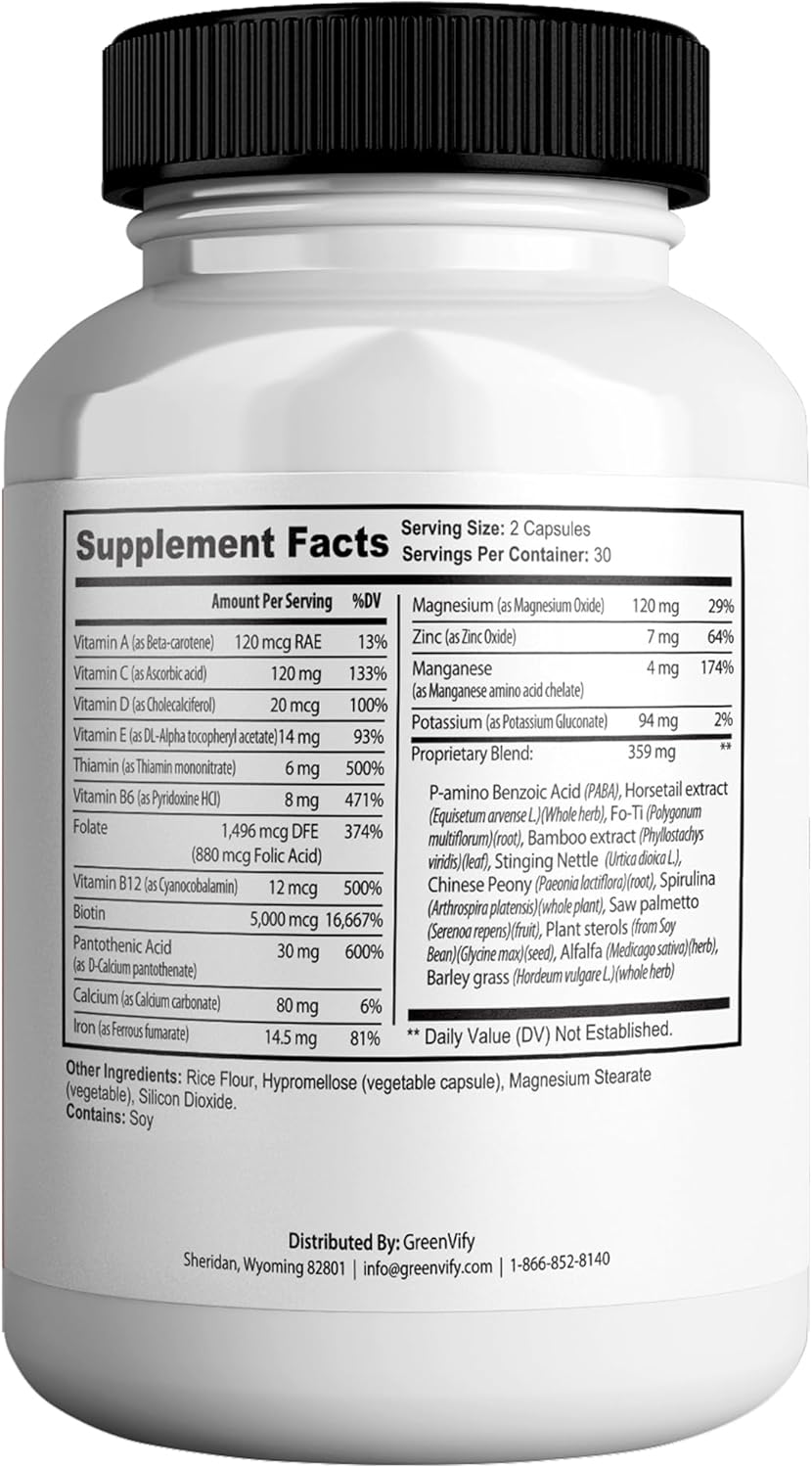 ReFirmanceMax Hair Growth Supplement, 60 Capsules, with Biotin 5000mcg, Vitamins B12, Calcium, Saw Palmetto, 30 Day Supply (3)