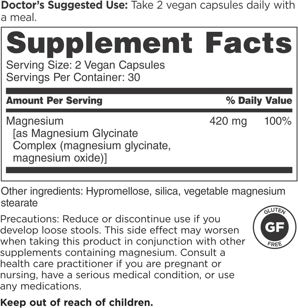 DOCTORS' PREFERRED High Potency Magnesium Glycinate Complex- Doctor-Developed Formula for Heart Health, Mood Support and More | 420 mg per Serving | 120 Count