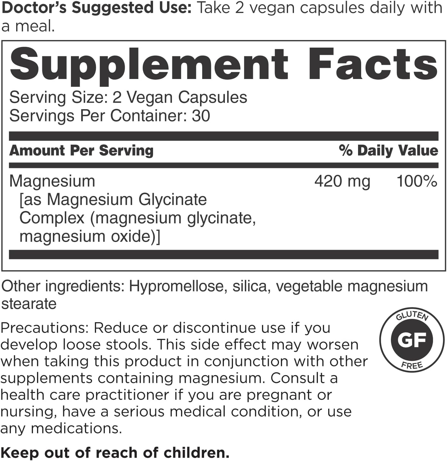 DOCTORS' PREFERRED High Potency Magnesium Glycinate Complex- Doctor-Developed Formula for Heart Health, Mood Support and More | 420 mg per Serving | 120 Count