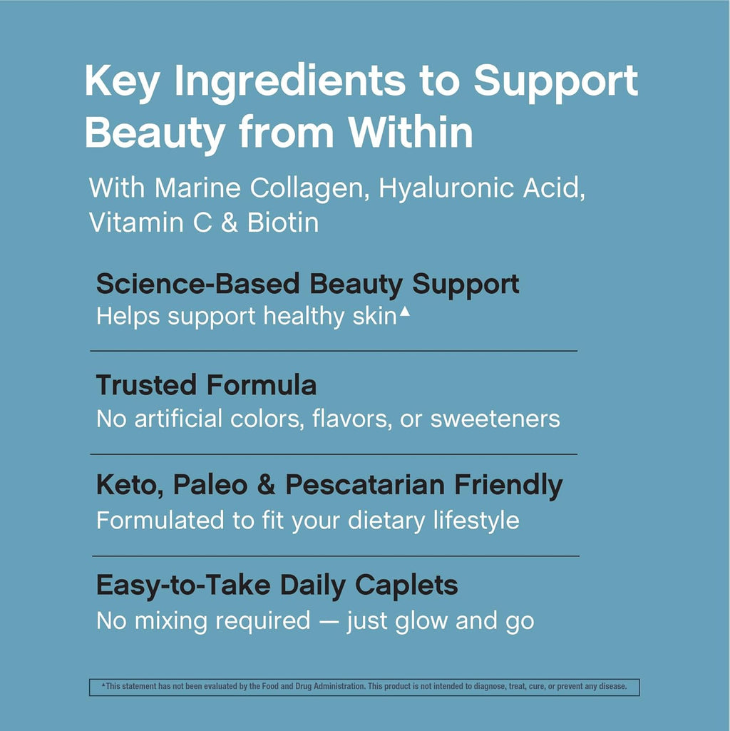 NeoCell Marine Collagen Peptides Supplement | 180 Caplets | with Hyaluronic Acid | Double Strength Formula | Nails, Skin, & Hair